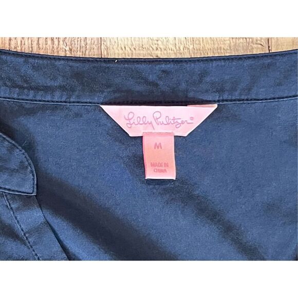 Lilly Pulitzer Delphine Stretch Silk Dress sz Medium Navy Blue Flowy Retail $198 - Picture 7 of 13